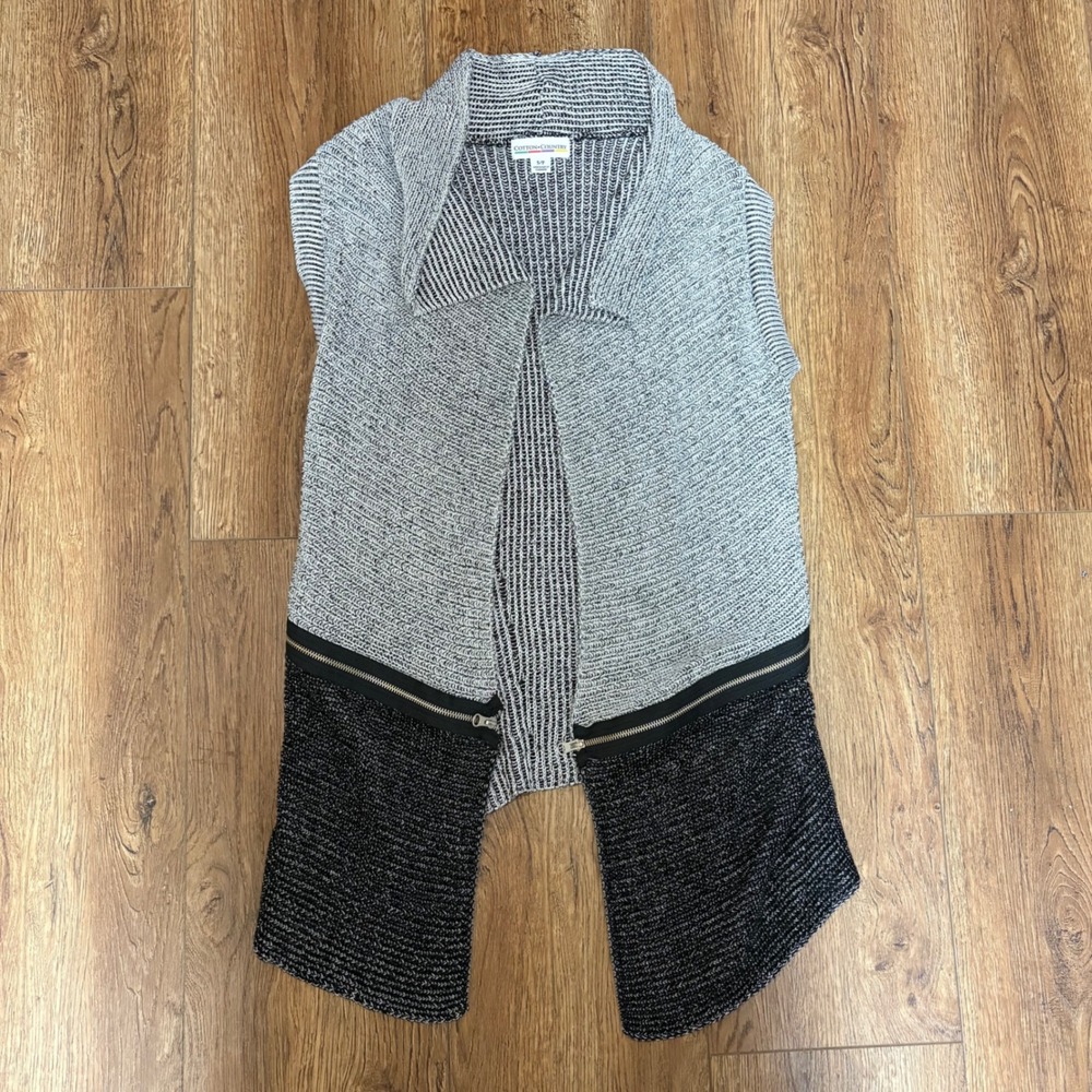 Cotton Country Grey Black Knit Draped Open Front Vest Cardigan Womens S Zippers